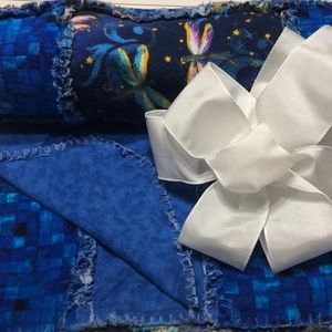 NWT RAG QUILT DRAGON FLIES, SOLID, and SQUARE PRINT 100% COTTON FLANNEL FRINGED